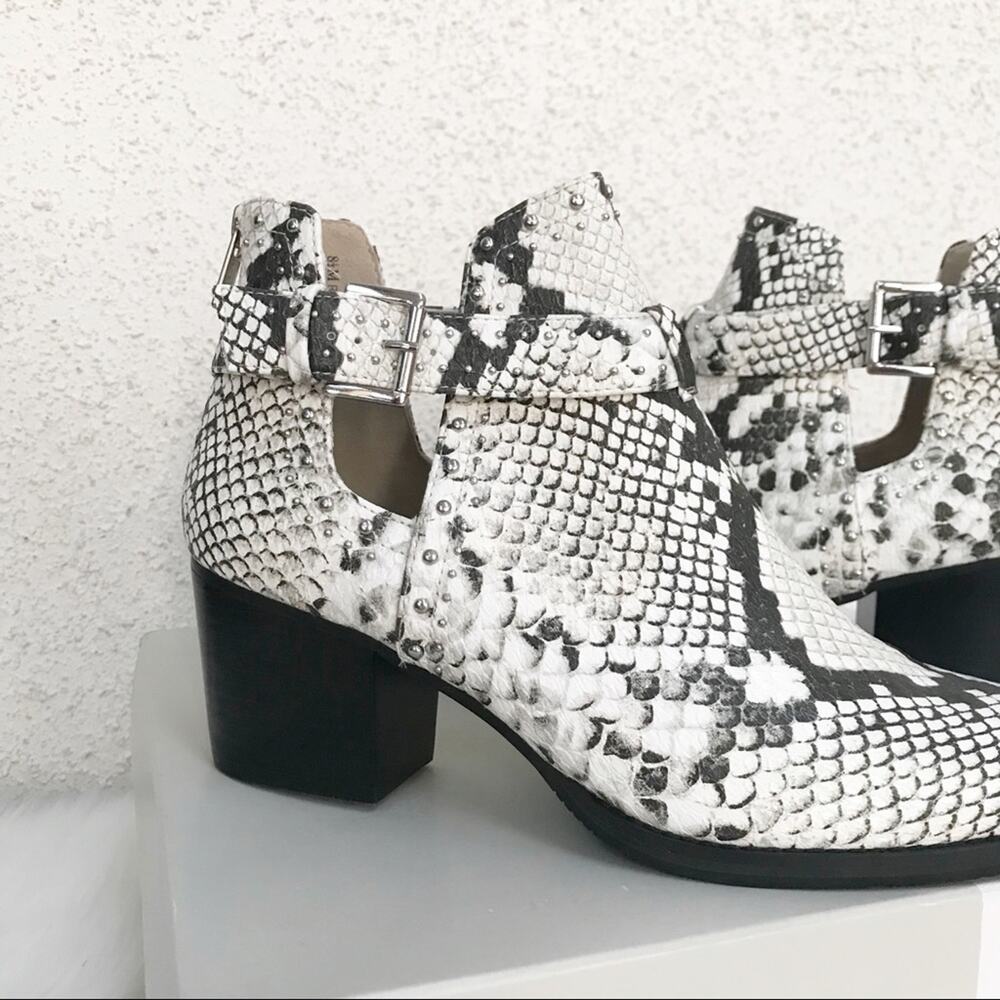 BP Sadey Snake Print Studded Cutout Ankle Boots - Picture 4 of 8
